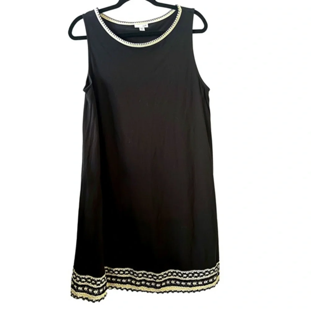 J. Jill Black Crochet Trim‎ Sleeveless Midi Dress Petite Large